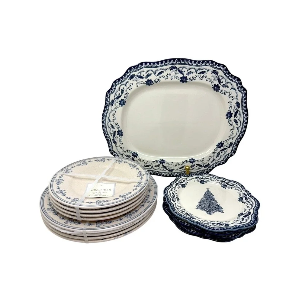 Christmas Stoneware Serve Platter Blue Pattern‎ - Threshold Studio McGee, Target